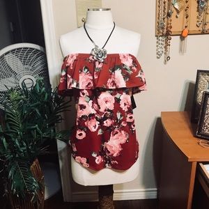 Ruffled Rose Cold Shoulder Top